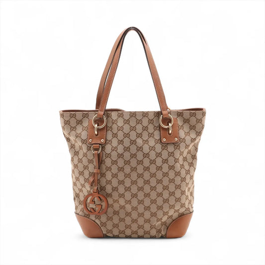 Gucci GG Canvas Leather Tote Bag Beige x Brown
