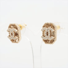 Load image into Gallery viewer, Chanel CC Rhinestone Logo Rectangular Stud Earring