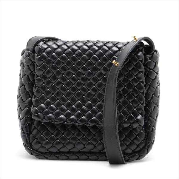 Bottega Veneta Intrecciato Small Cobble Leather Shoulder Bag Black