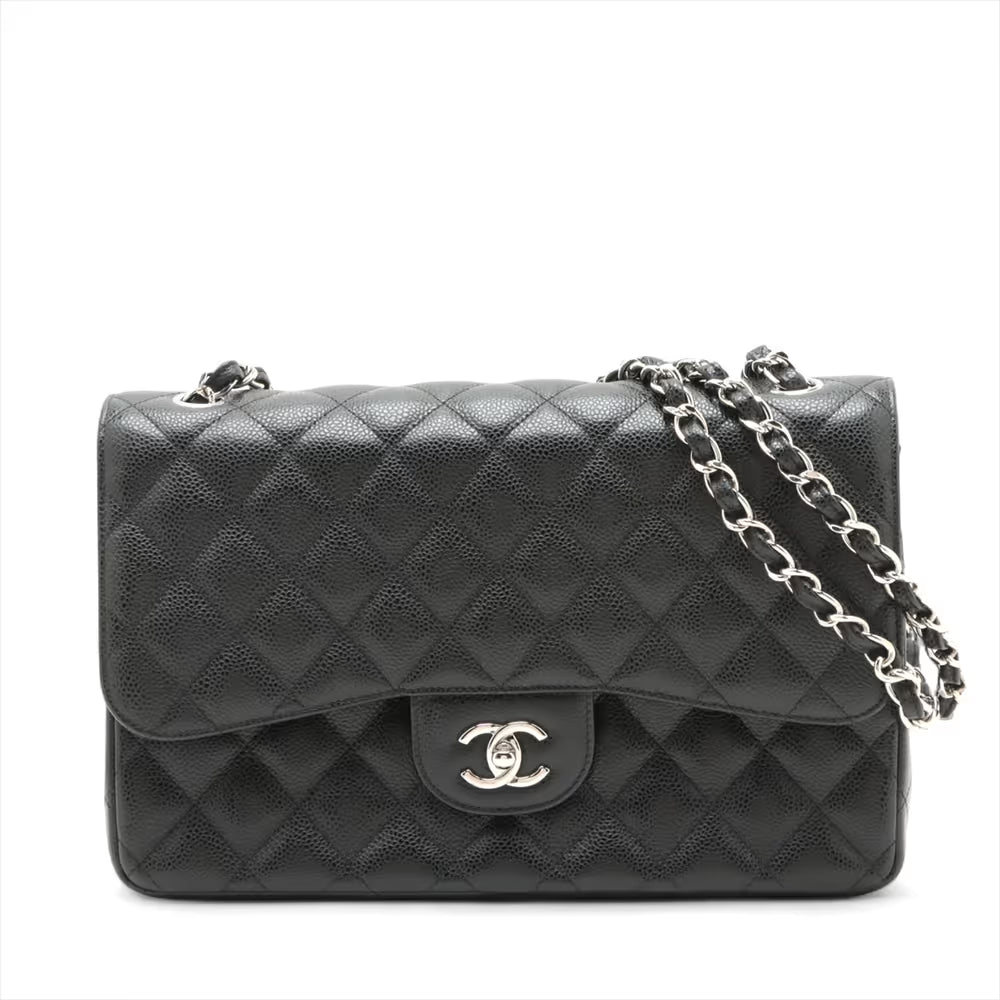 Chanel 30 Large Caviar Skin Double Flap Double Chain Bag Black