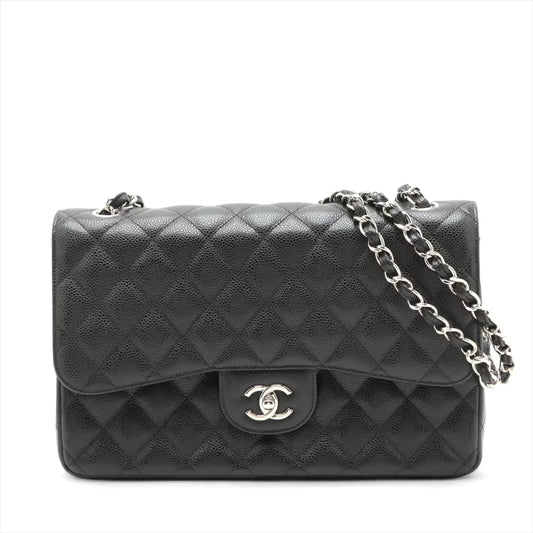 Chanel 30 Large Caviar Skin Double Flap Double Chain Bag Black