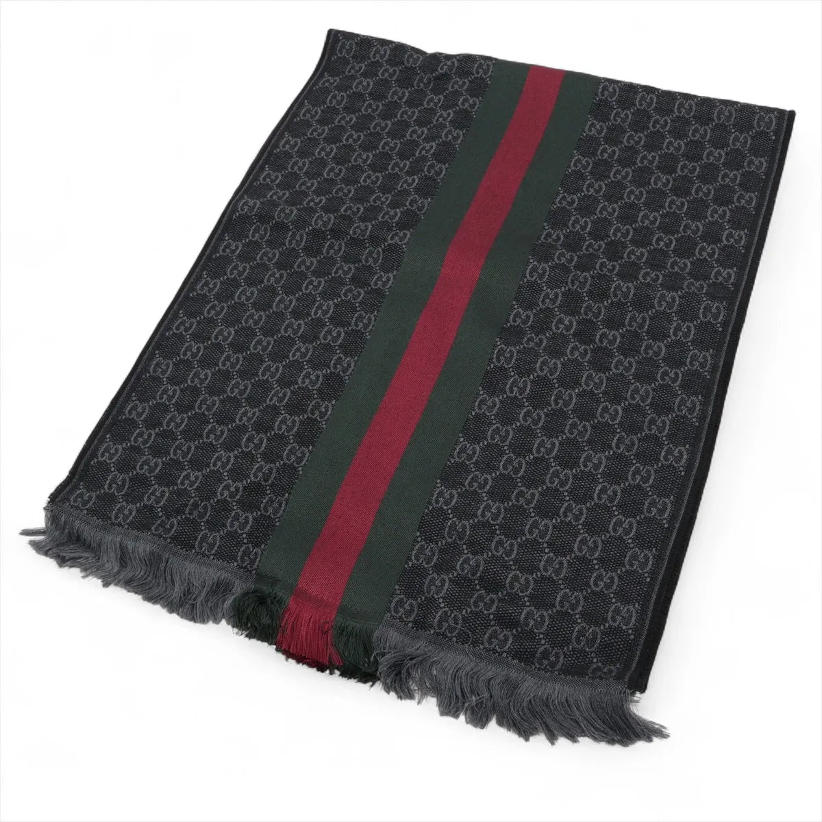 Gucci GG Logo Wool & Silk Scarf Gray