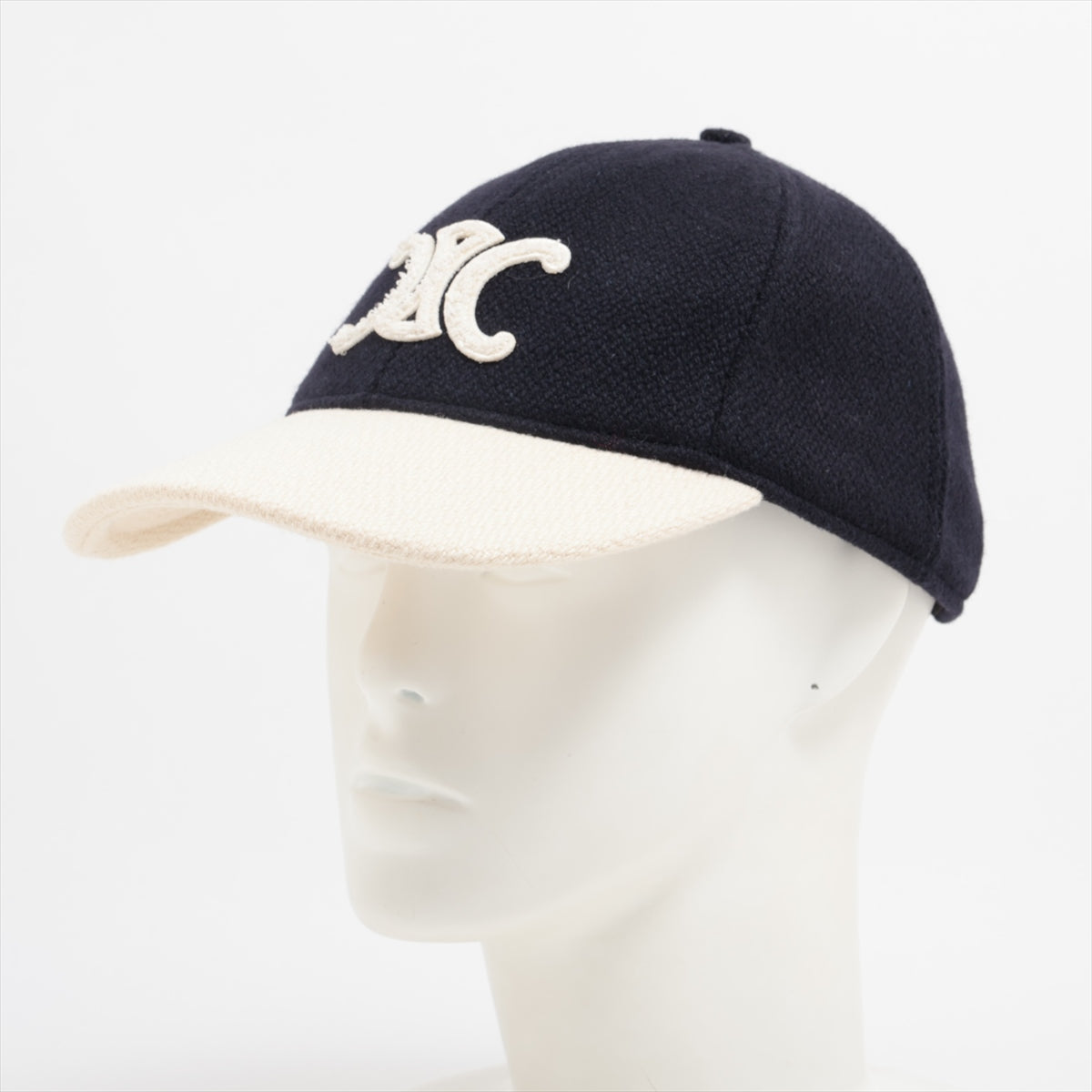 Celine Triomphe Wool & Nylon Baseball Cap Black x White