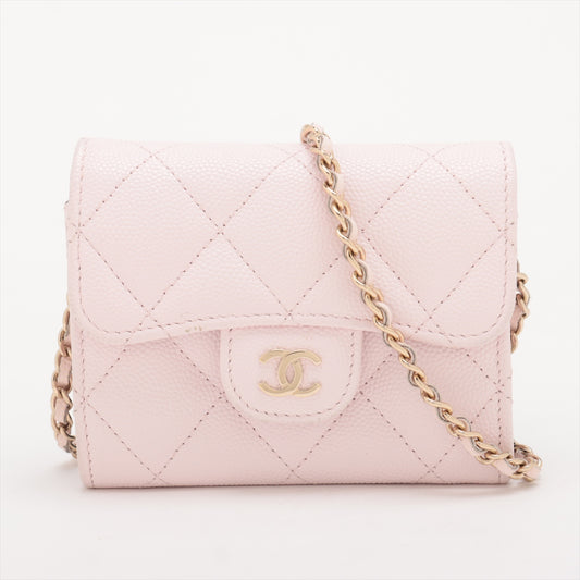 Chanel CC Logo Mini Matelasse Caviar Skin Chain Shoulder Bag Pink