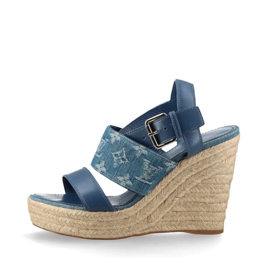 Louis Vuitton Monogram Starboard Denim Wedge Sandal Blue