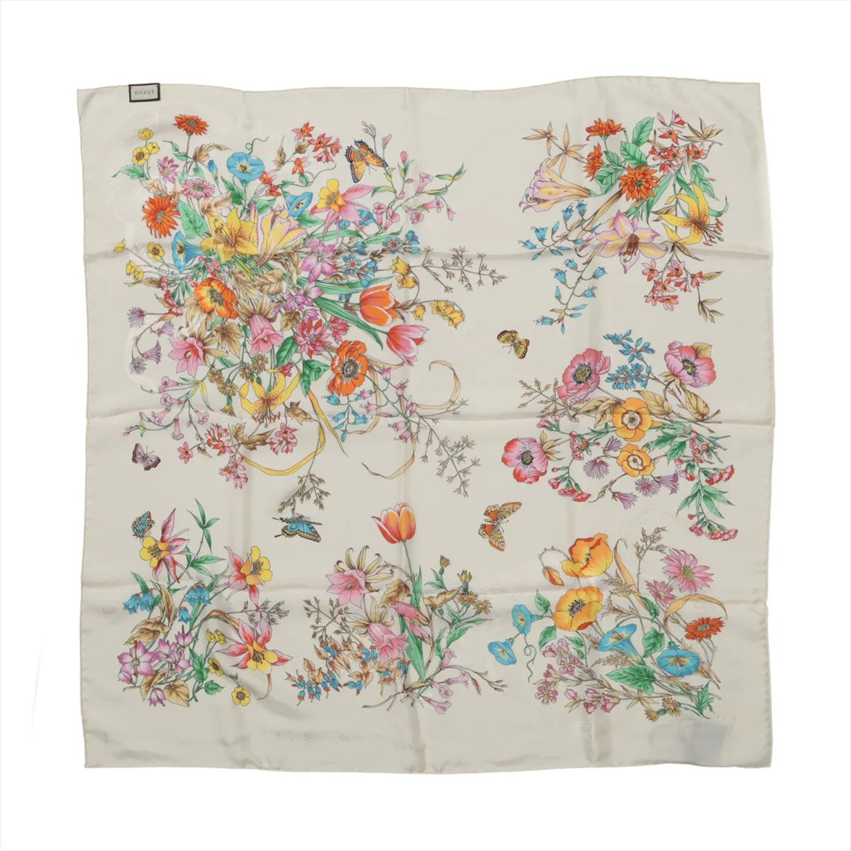 Gucci Multicolor Floral Silk Scarf Ivory