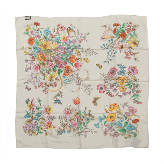 Gucci Multicolor Floral Silk Scarf Ivory
