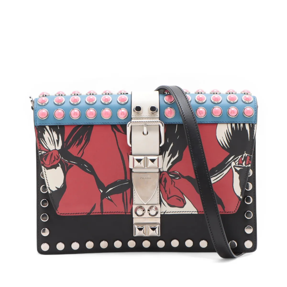 Prada Leather x Studs Shoulder Bag Multicolor
