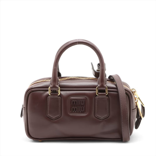 Miu Miu Arkady Leather Two-Way Handbag Brown