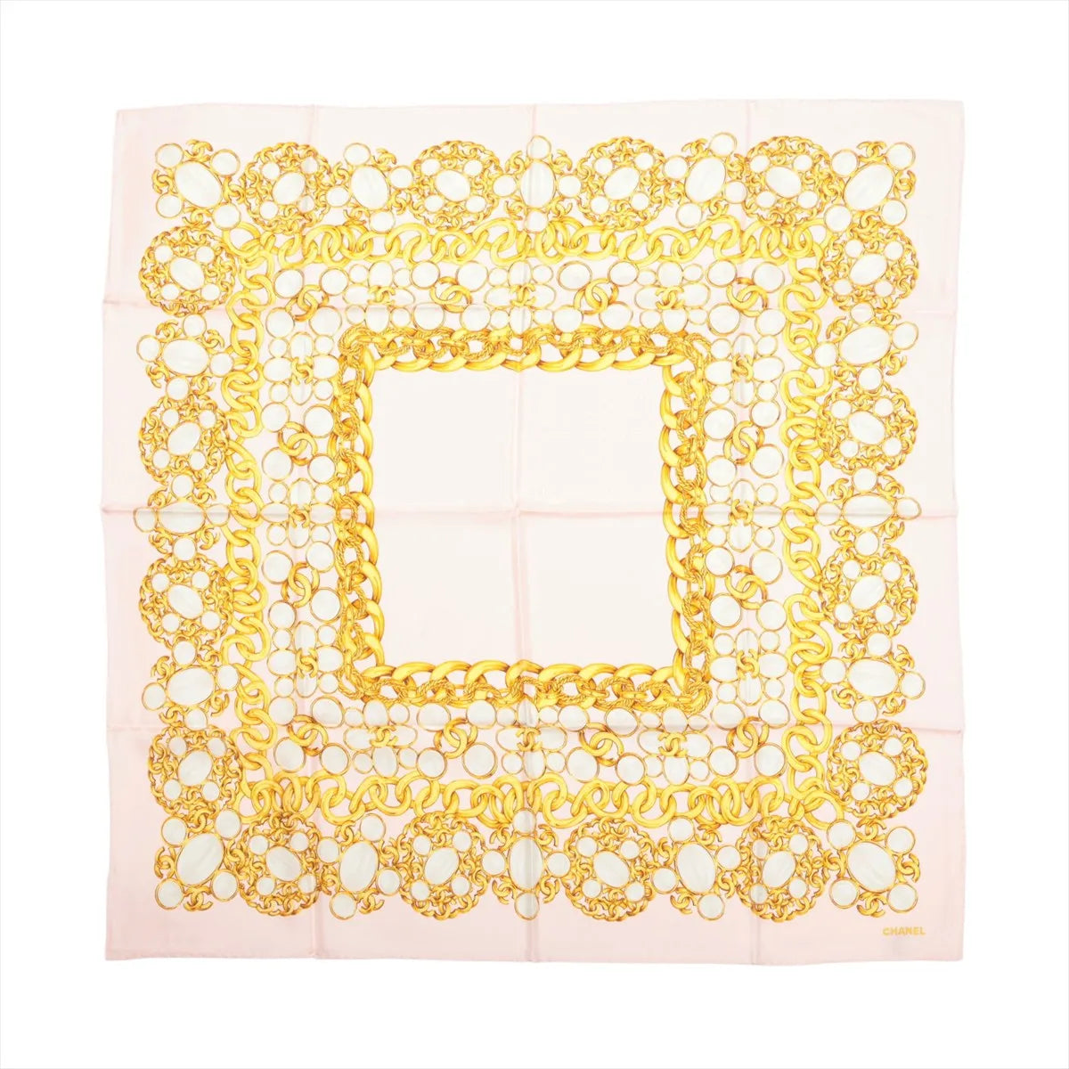 Chanel CC Logo Chain Silk Scarf Pink