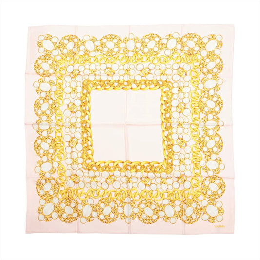Chanel CC Logo Chain Silk Scarf Pink