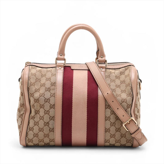 Gucci GG Logo Canvas Leather Two-Way Shoulder Bag Beige x Pink