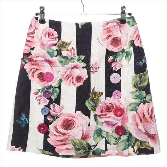 Dolce & Gabbana Floral Stripe Cotton Skirt Black x White