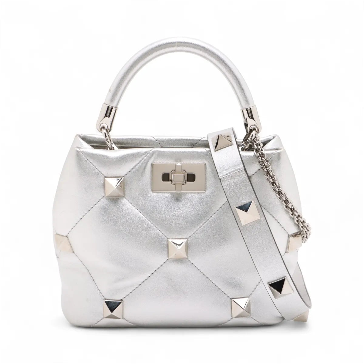Valentino Garavani Rockstud Two-Way Shoulder Bag Metallic Silver