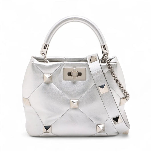 Valentino Garavani Rockstud Two-Way Shoulder Bag Metallic Silver