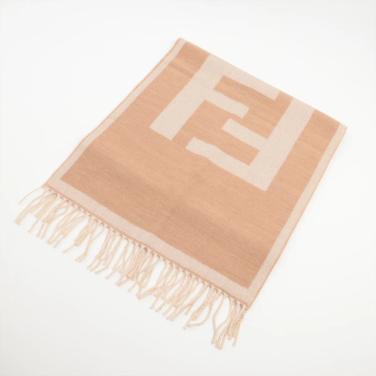 Fendi FF Logo Wool Scarf Beige