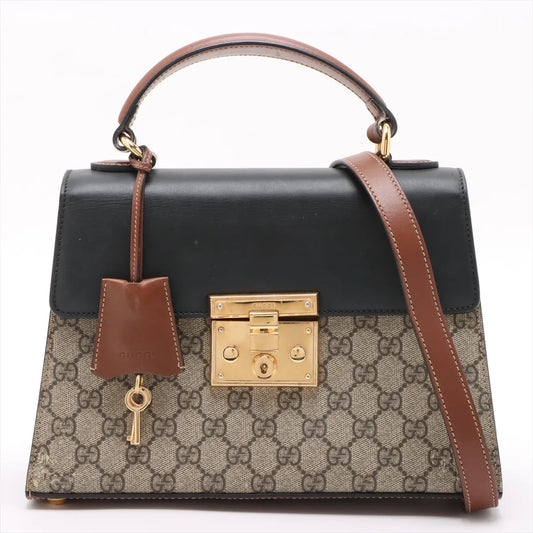 Gucci GG Supreme Leather Two-Way Shoulder Bag Brown x Black