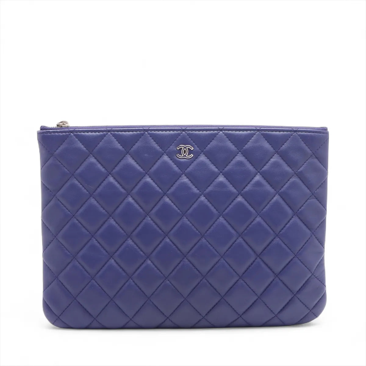Chanel CC Logo Matelasse Lambskin Clutch Bag Blue