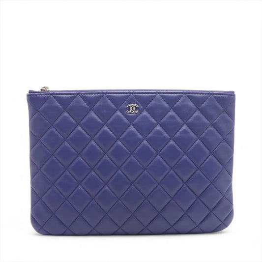 Chanel CC Logo Matelasse Lambskin Clutch Bag Blue