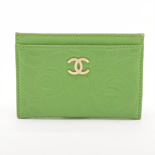 Chanel Camellia Lambskin Card Case Apple Green