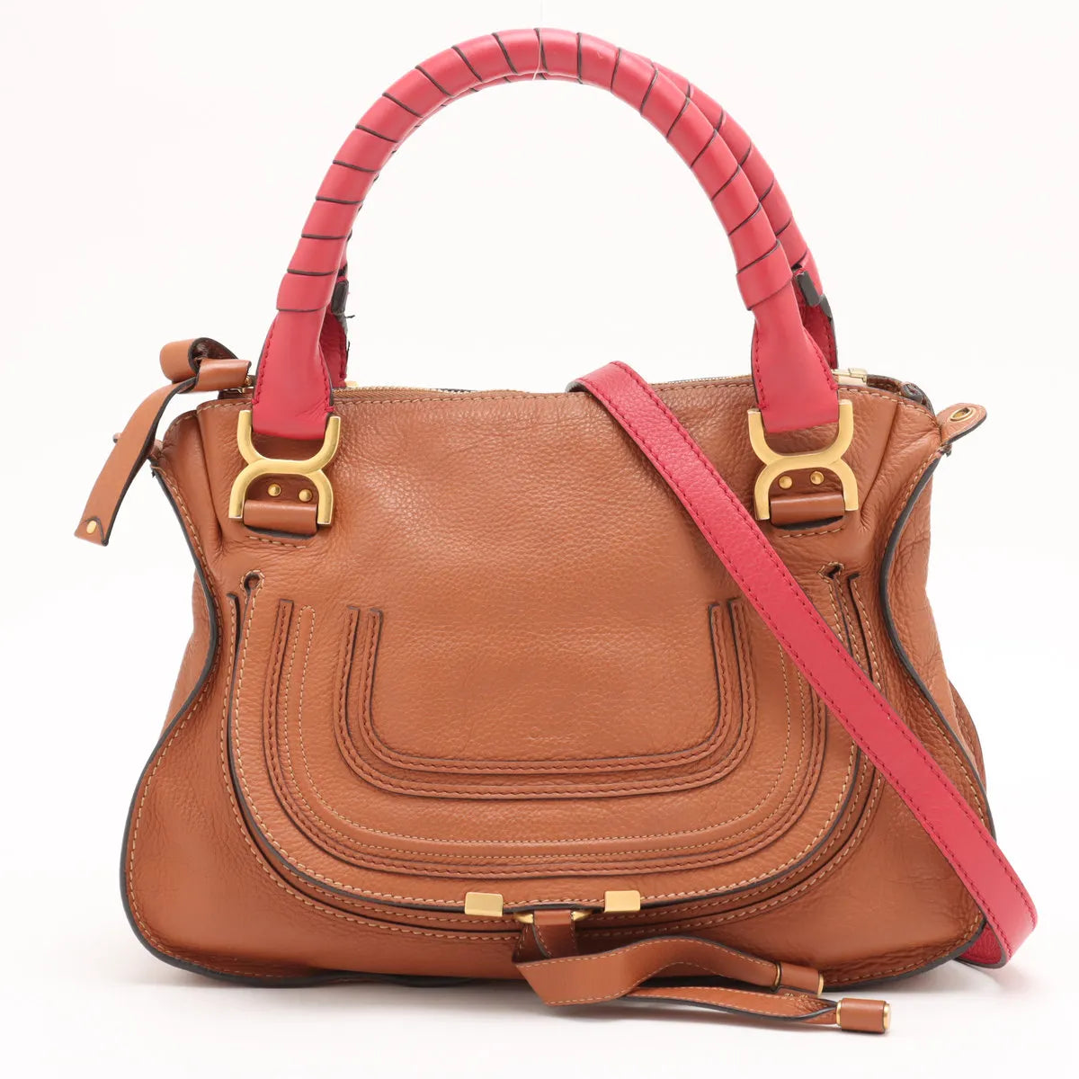Chloe Marcy Leather Two-Way Handbag Brown x Pink
