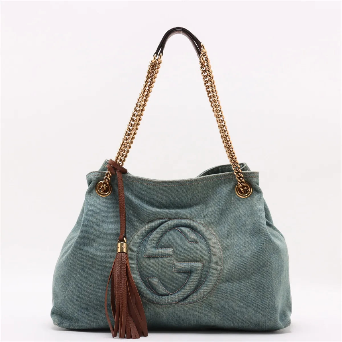 Gucci Soho Denim Chain Tote Bag Blue