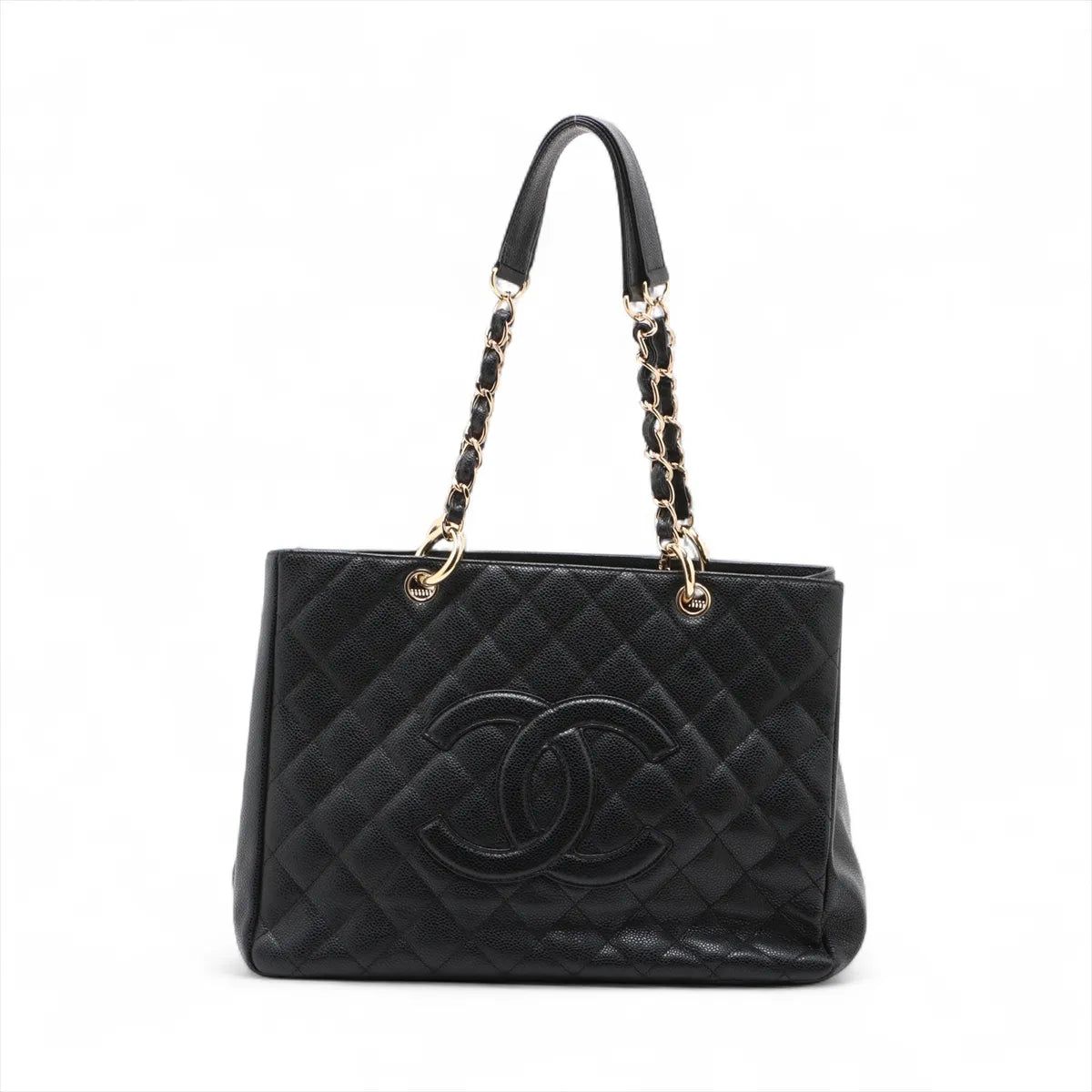 Chanel CC Logo GST Caviar Skin Chain Tote Bag Black