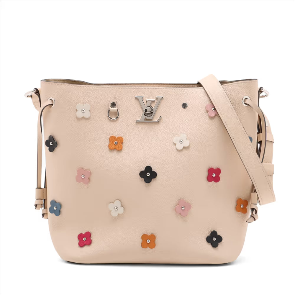 Louis Vuitton Lock Me Flower Bucket Shoulder Bag Beige
