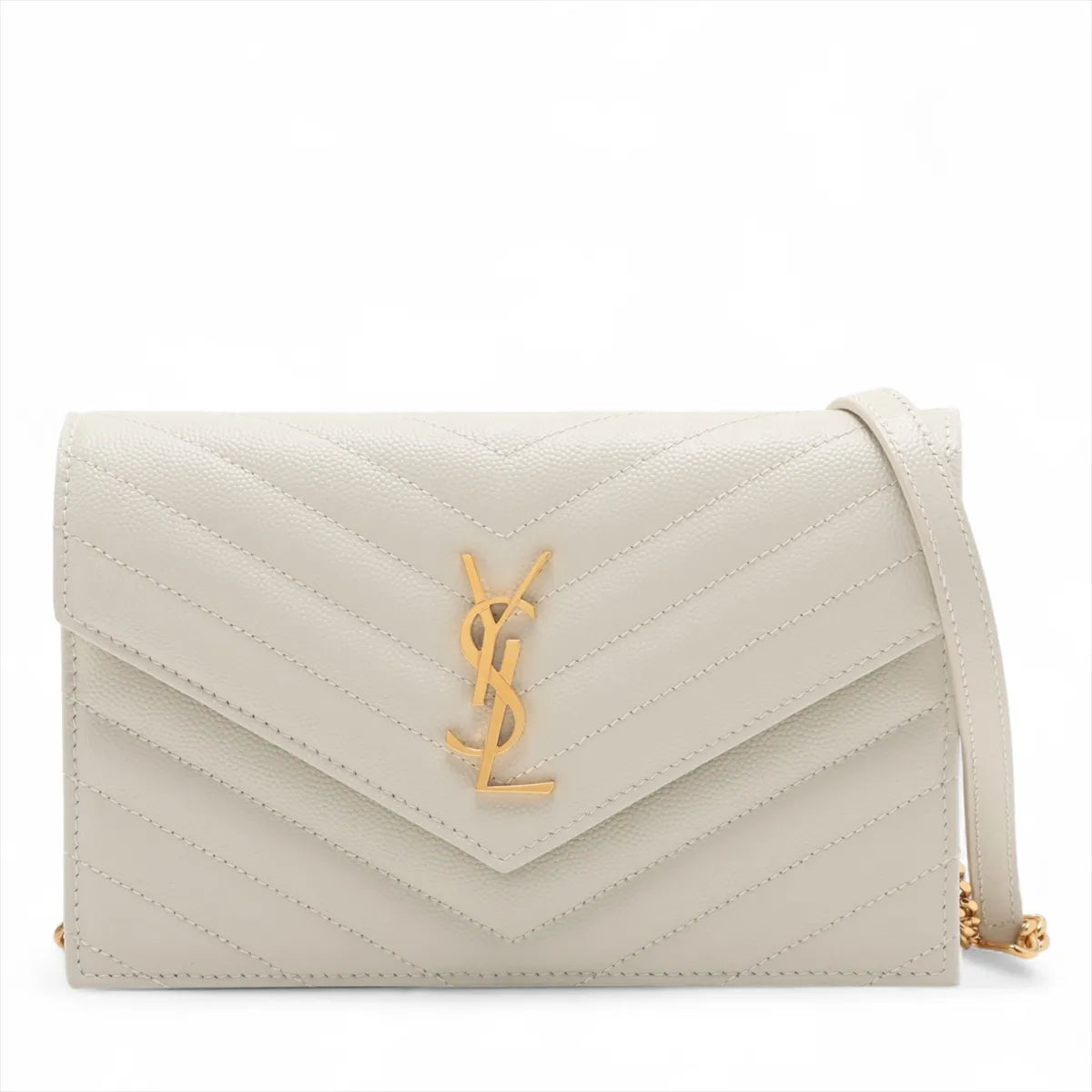 Saint Laurent Paris Envelope Leather Chain Wallet White