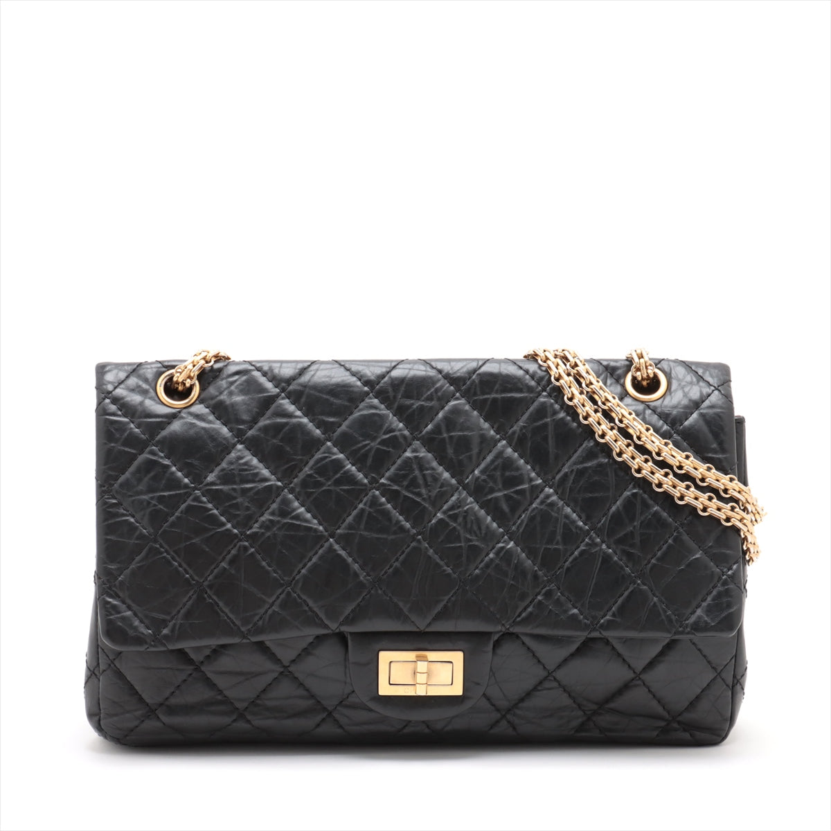 Chanel 2.55 Matelasse Maxi Vintage Calf Double Flap Double Chain Bag Black