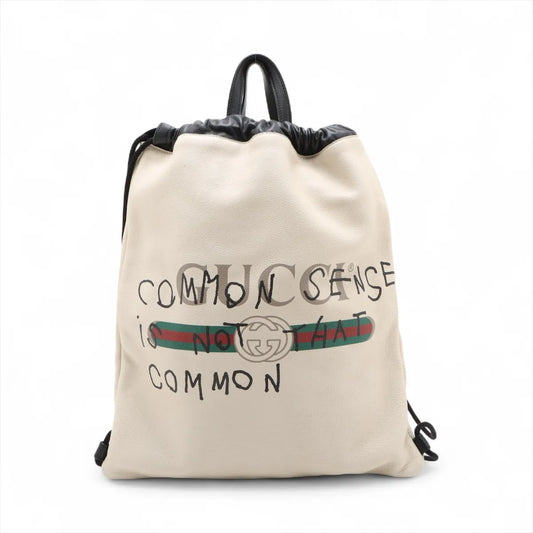 Gucci GG Logo Drawstring Leather Backpack White