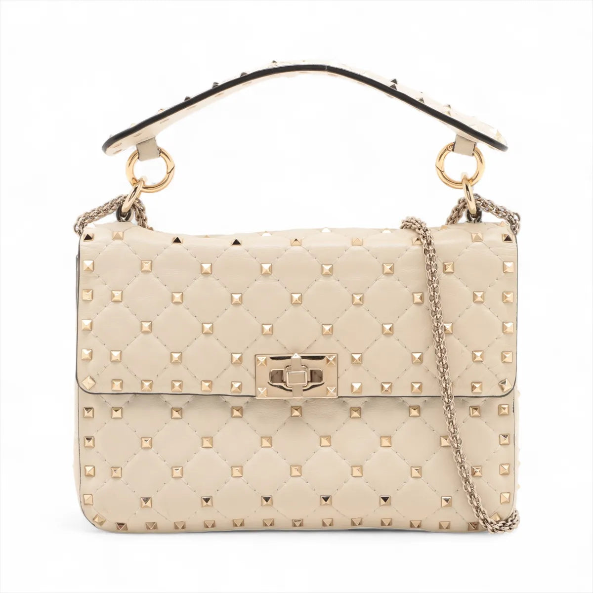 Valentino Garavani Matelasse Rockstud Leather Two-Way Chain Shoulder Bag Beige