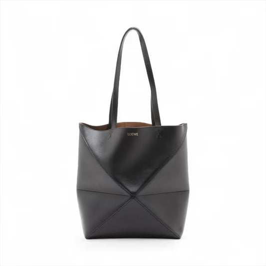 Loewe Puzzle Fold Medium Leather Tote Bag Black