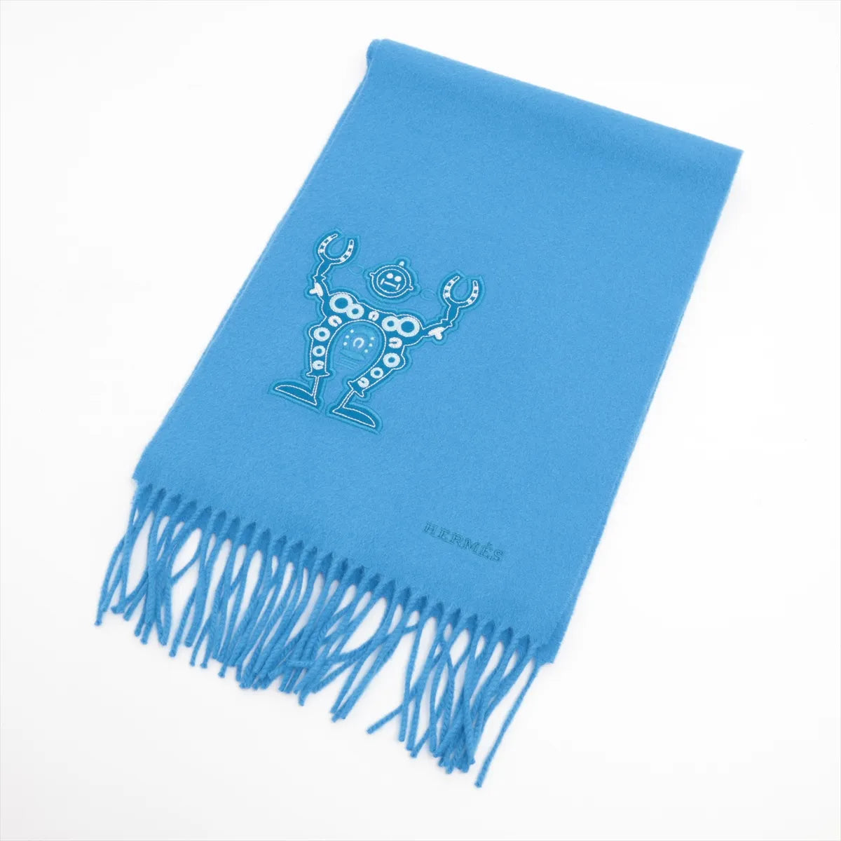 Hermes Mr Farrier Patch  Cashmere Scarf Blue