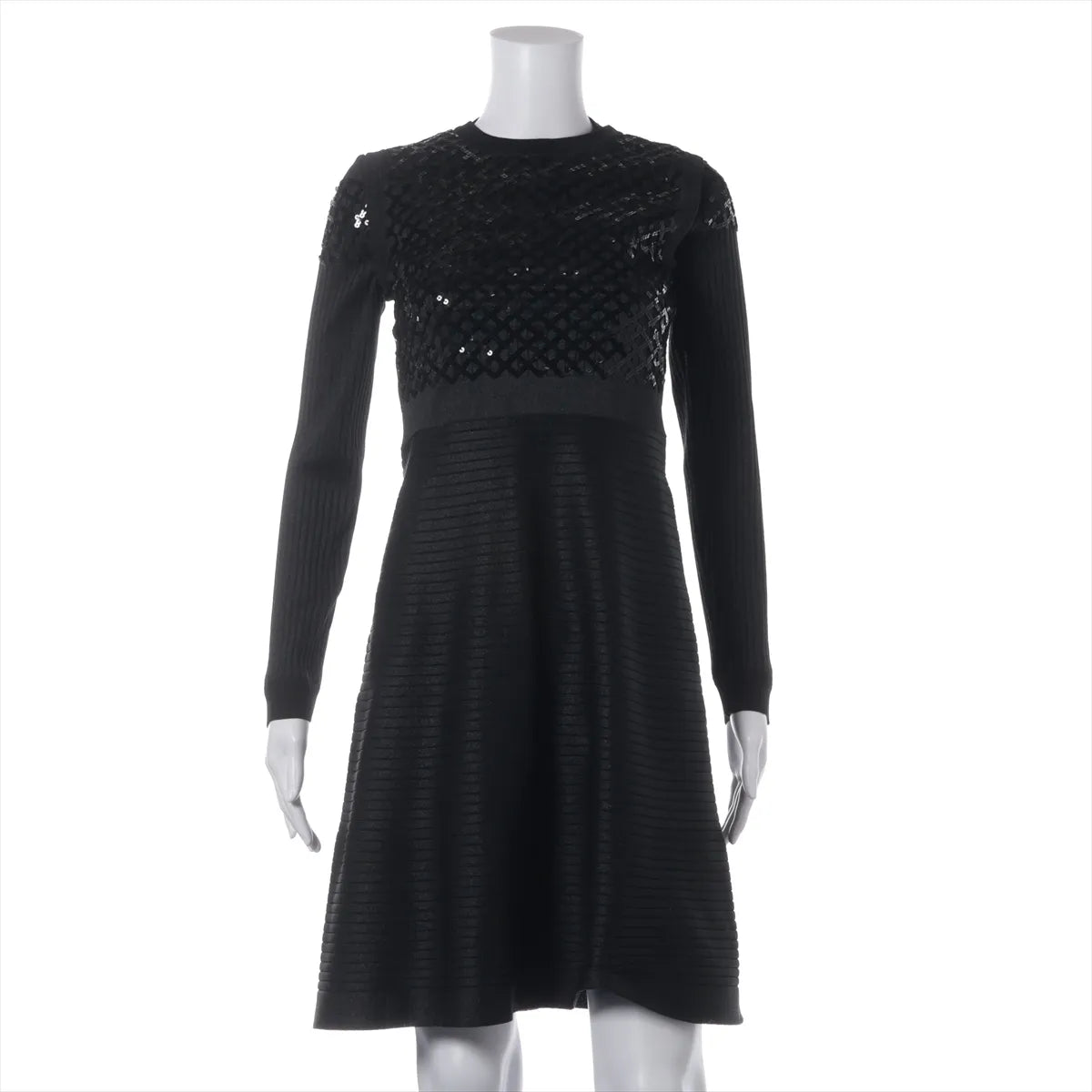 Louis Vuitton Sequins Polyester Long Sleeve Dress Black