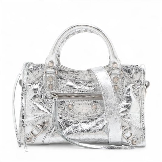 Balenciaga Le City Small Leather Two-Way Handbag Metallic Silver
