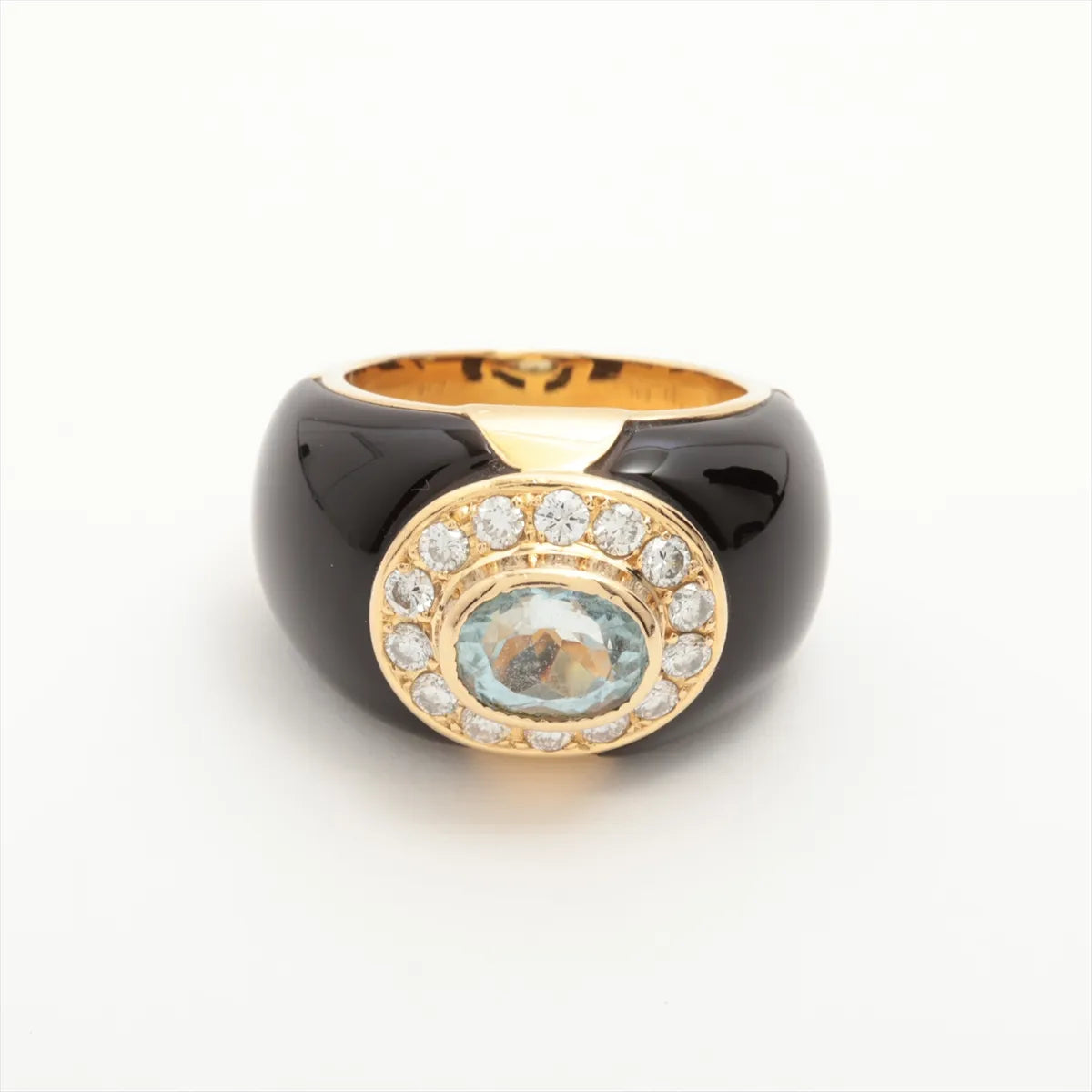 Black Enamel Aquamarine Diamond Ring Yellow Gold
