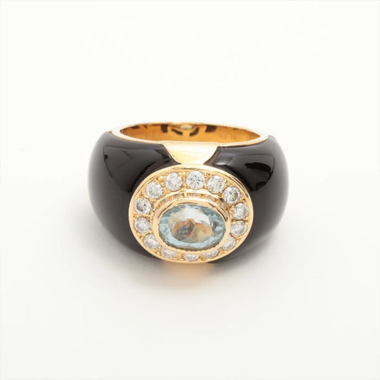 Black Enamel Aquamarine Diamond Ring Yellow Gold