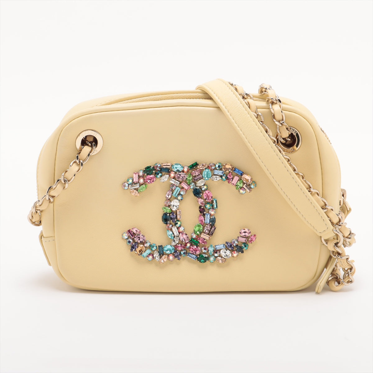 Chanel Multicolor Rhinestone CC Logo Lambskin Chain Shoulder Bag Butter Yellow