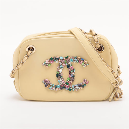 Chanel Multicolor Rhinestone CC Logo Lambskin Chain Shoulder Bag Butter Yellow