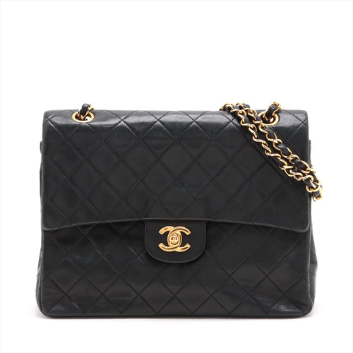 Chanel Matelasse Lambskin Double Flap Double Chain Shoulder Bag Black