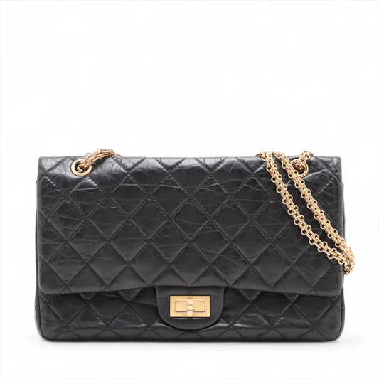 Chanel Matelasse 2.55 Maxi Vintage Calf Double Flap Double Chain Bag Black