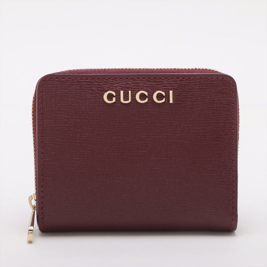 Gucci Script Logo Leather Mini Wallet Bordeaux