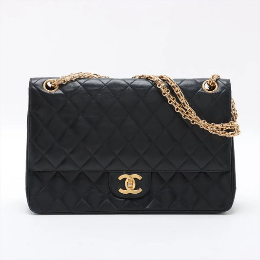 Chanel CC Logo Matelasse Lambskin Double Flap Double Chain Bag Navy Blue
