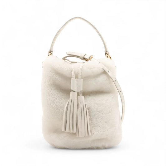 Miu Miu Fur Leather Two-Way Bucket Bag White