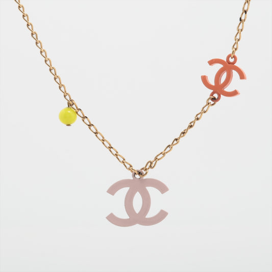 Chanel Vintage Multicolor CC Logo and Beads Enamel Necklace