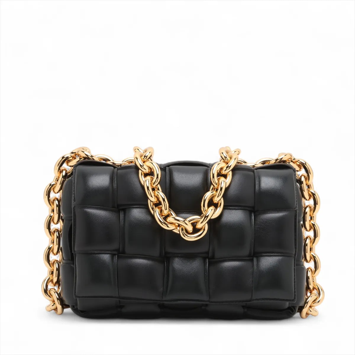 Bottega Veneta Maxi Intrecciato Padded Cassette Leather Chain Shoulder Bag Black