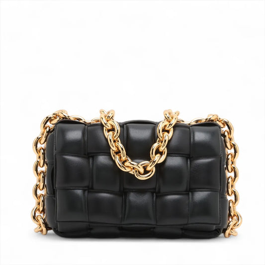 Bottega Veneta Maxi Intrecciato Padded Cassette Leather Chain Shoulder Bag Black
