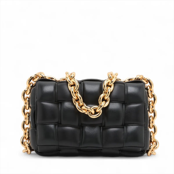 Bottega Veneta Maxi Intrecciato Padded Cassette Leather Chain Shoulder Bag Black