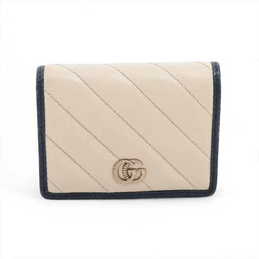 Gucci GG Marmont Leather Compact Wallet White x Navy